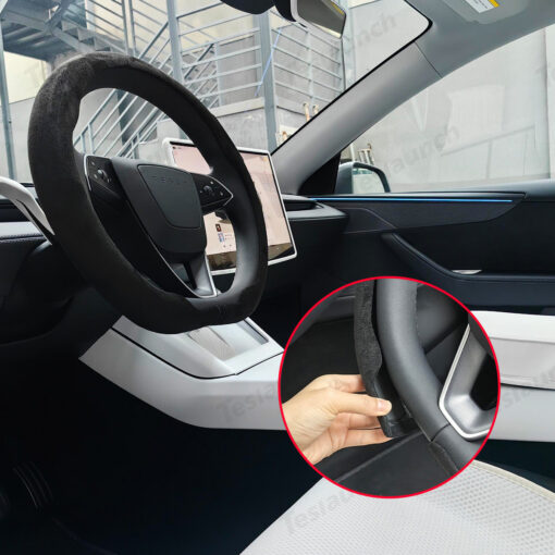 Alcantara Hand Stitch Steering Wheel Cover for Tesla Model 3/Y - Image 2