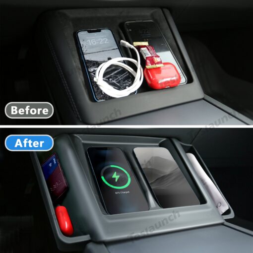 Central Control Wireless Charging Silicone Pad Storage Box for Tesla Model Y Juniper 2025+ - Image 3
