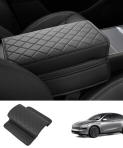 Leather Center Armrest Cover with Side Pockets for Tesla Model Y Juniper 2025+