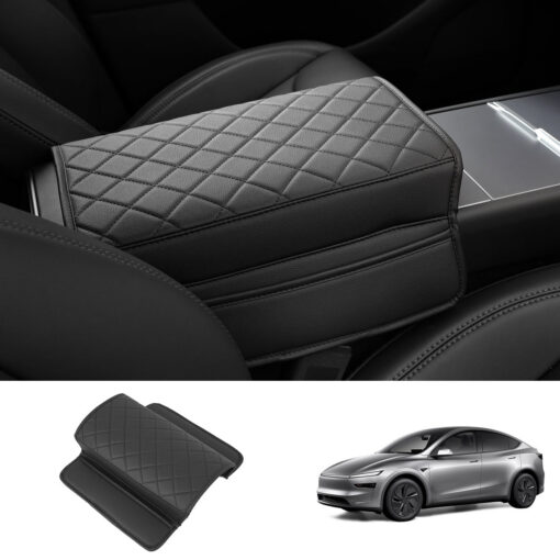 Leather Center Armrest Cover with Side Pockets for Tesla Model Y Juniper 2025+