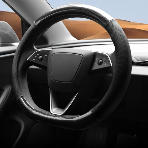 D-Shaped Carbon Pattern Leather Steering Wheel Cover for Tesla Model Y Juniper 2025+ - Image 9