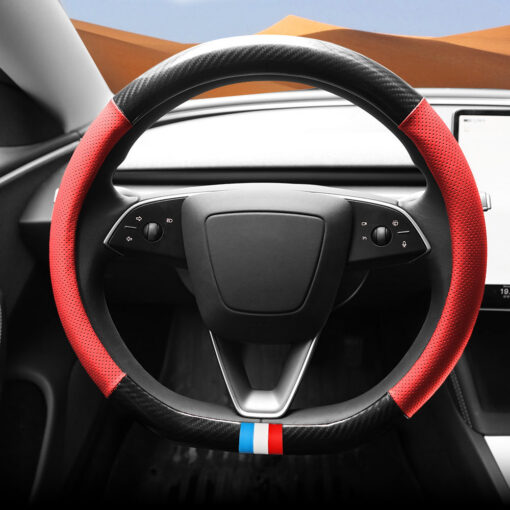 D-Shaped Carbon Pattern Leather Steering Wheel Cover for Tesla Model Y Juniper 2025+ - Image 5