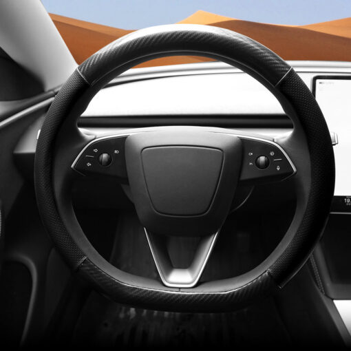 D-Shaped Carbon Pattern Leather Steering Wheel Cover for Tesla Model Y Juniper 2025+ - Image 8
