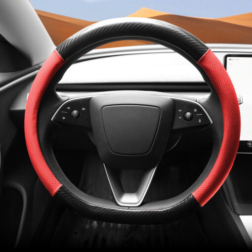 D-Shaped Carbon Pattern Leather Steering Wheel Cover for Tesla Model Y Juniper 2025+ - Image 6