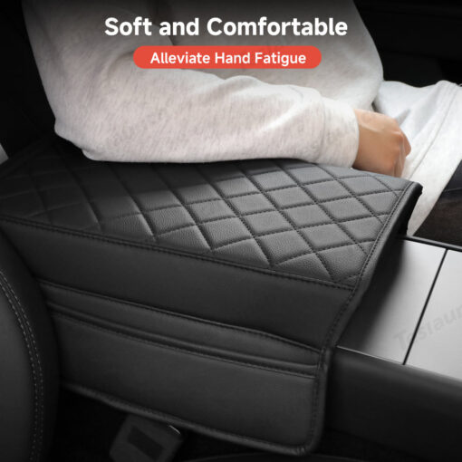 Leather Center Armrest Cover with Side Pockets for Tesla Model Y Juniper 2025+ - Image 3