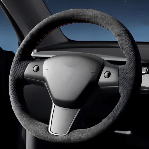 Alcantara Hand Stitch Steering Wheel Cover for Tesla Model 3/Y - Image 13