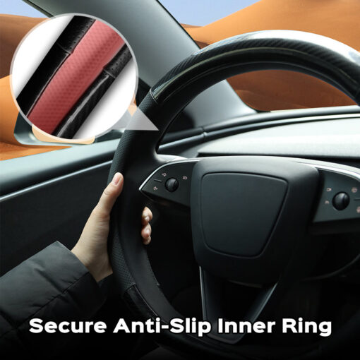 D-Shaped Carbon Pattern Leather Steering Wheel Cover for Tesla Model Y Juniper 2025+ - Image 4