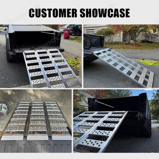 Full-Width Aluminum Tri-Fold Ramps with Load Straps for Cybertruck - Image 3