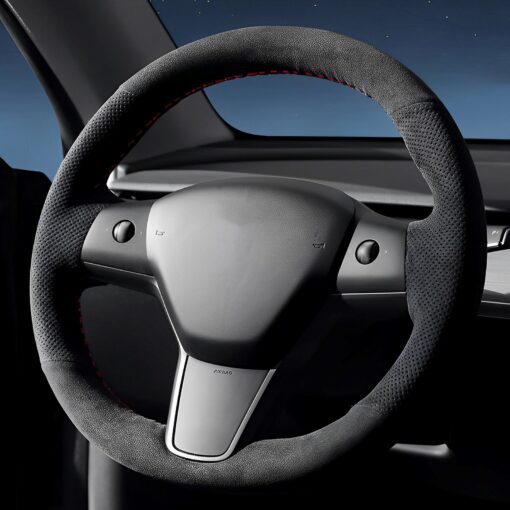 Alcantara Hand Stitch Steering Wheel Cover for Tesla Model 3/Y - Image 15